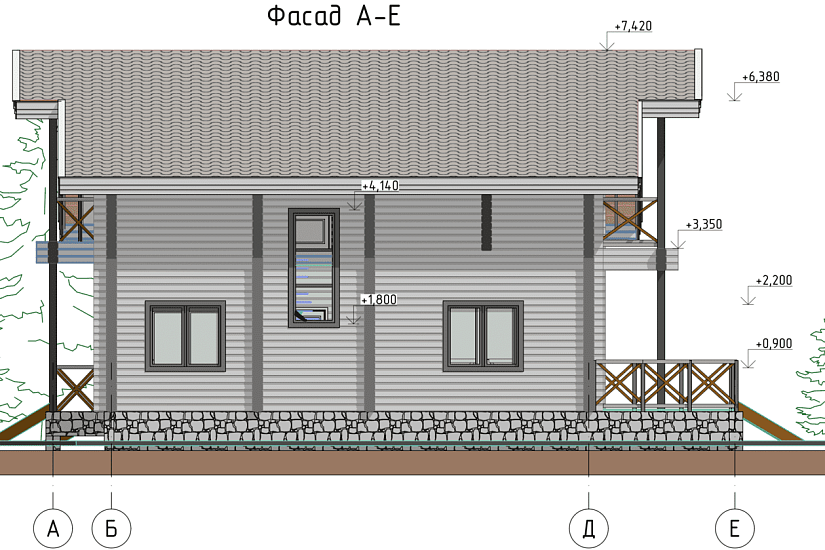 Дом-двойной брус-15000х14000мм-1,5эт-АР
