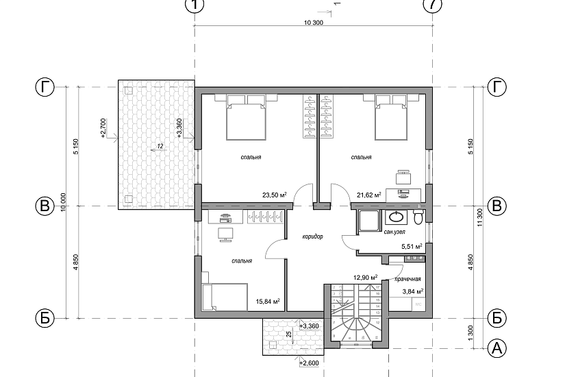 Дом-каркасник200мм-1,5эт-10300х10900-ЭП