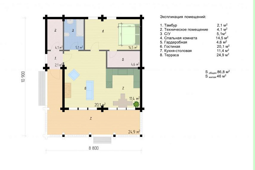 Проект дома из бруса №891 Проект дома из бруса №891