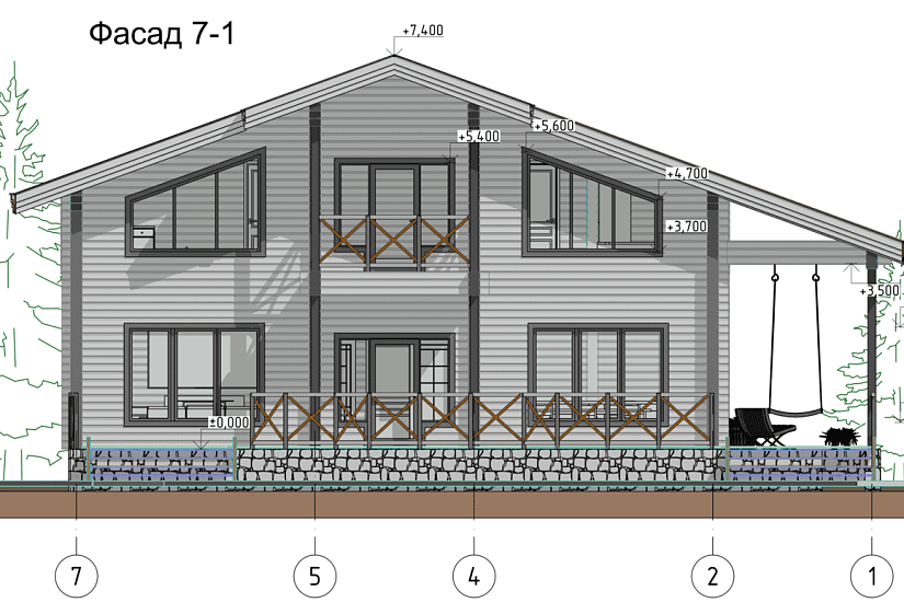 Дом-двойной брус-15000х14000мм-1,5эт-АР