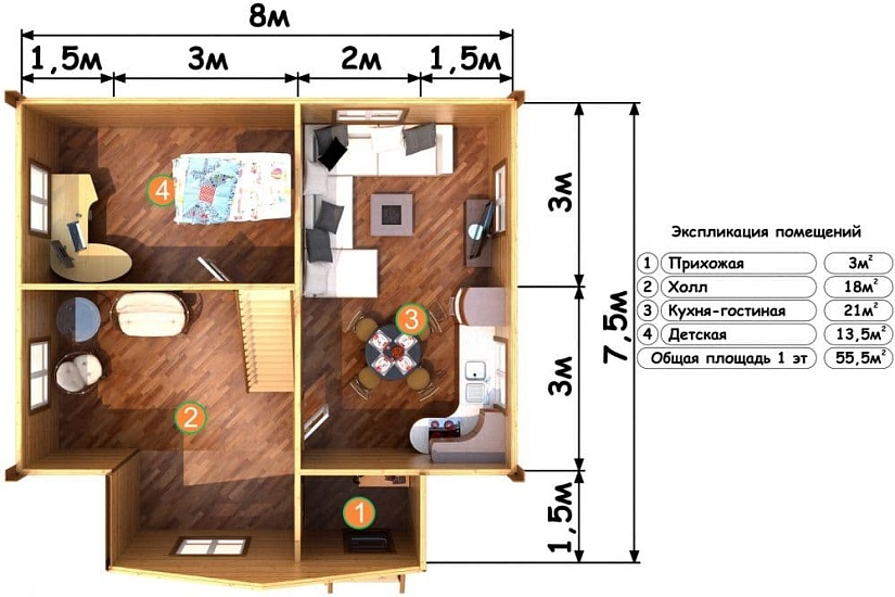 ДОМ ИЗ БРУСА ДБр-90в
