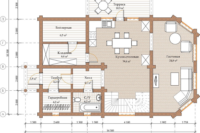 ПРОЕКТ Д-26 ДОМ ИЗ ОЦИЛИНДРОВАННОГО БРЕВНА