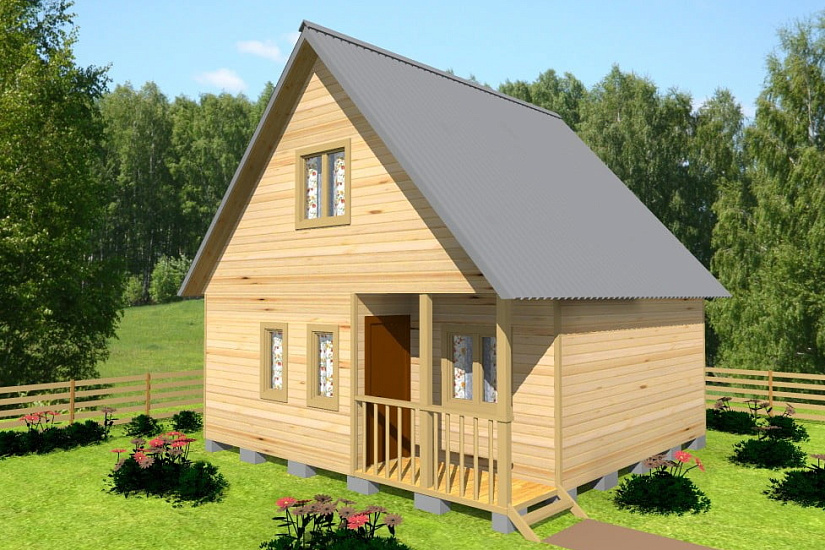 Каркасный дачный дом с крыльцом, двухэтажный, проект "Луч"