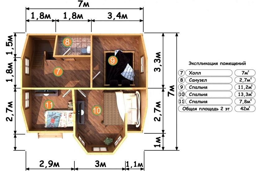 ДОМ ИЗ БРУСА ДБр-87