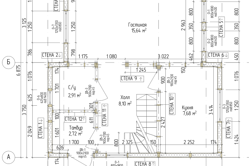 Дом-Сип.панели174мм-6875х6875мм-1,5эт-АР-КР