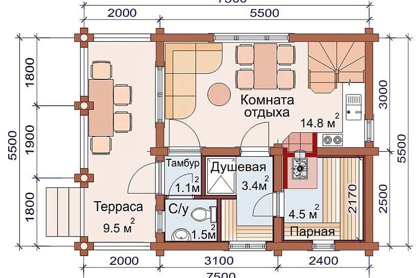 ДОМ-БАНЯ ИЗ БРЕВНА ДБ-82