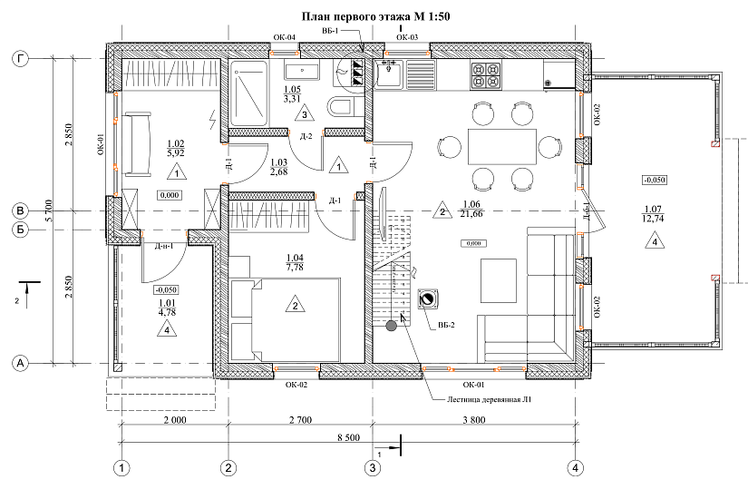 Дом-1,5эт-брус150мм-8500х5700мм-АР Дом-1,5эт-брус150мм-8500х5700мм-АР