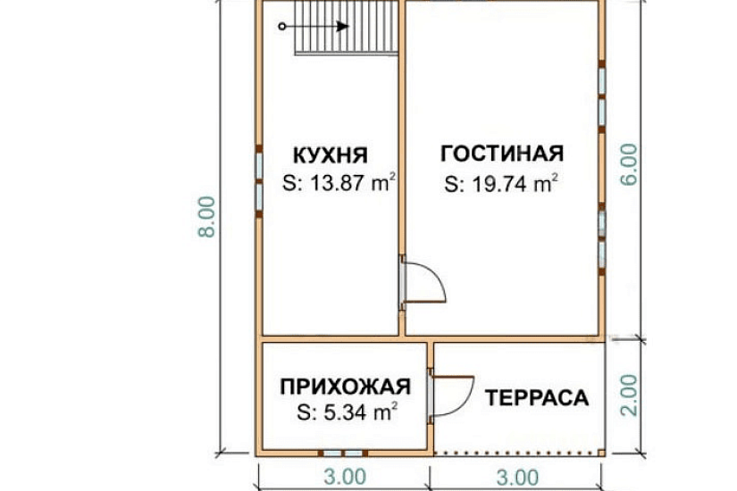 Каркасный дом 6х8 К1П15