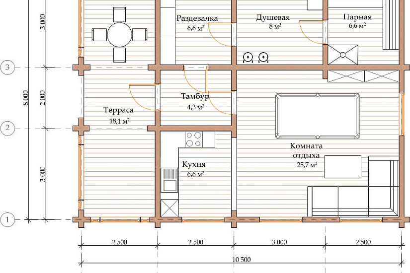 ПРОЕКТ Б-2 БАНЯ ИЗ ОЦИЛИНДРОВАННОГО БРЕВНА