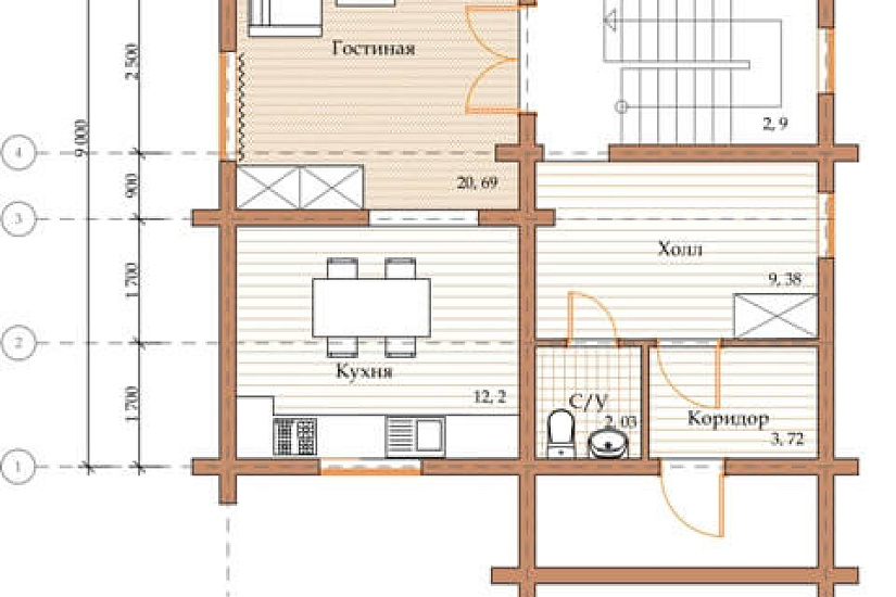 ПРОЕКТ Д-2 ДОМ ИЗ ОЦИЛИНДРОВАННОГО БРЕВНА