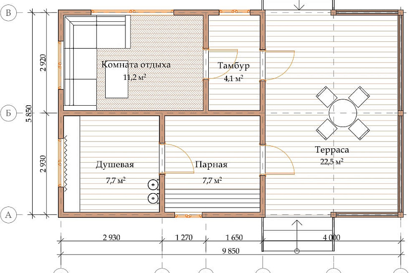 ПРОЕКТ Б-31 БАНЯ ИЗ ПРОФИЛИРОВАННОГО БРУСА