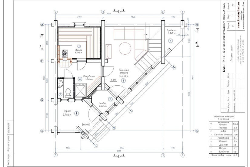Проект бани из бревна