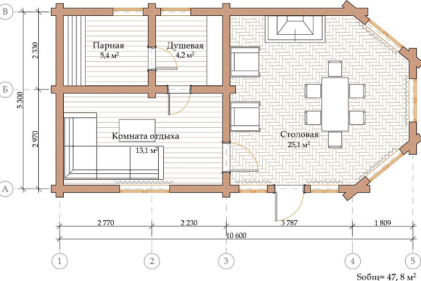 ПРОЕКТ Б-30 БАНЯ ИЗ ОЦИЛИНДРОВАННОГО БРЕВНА