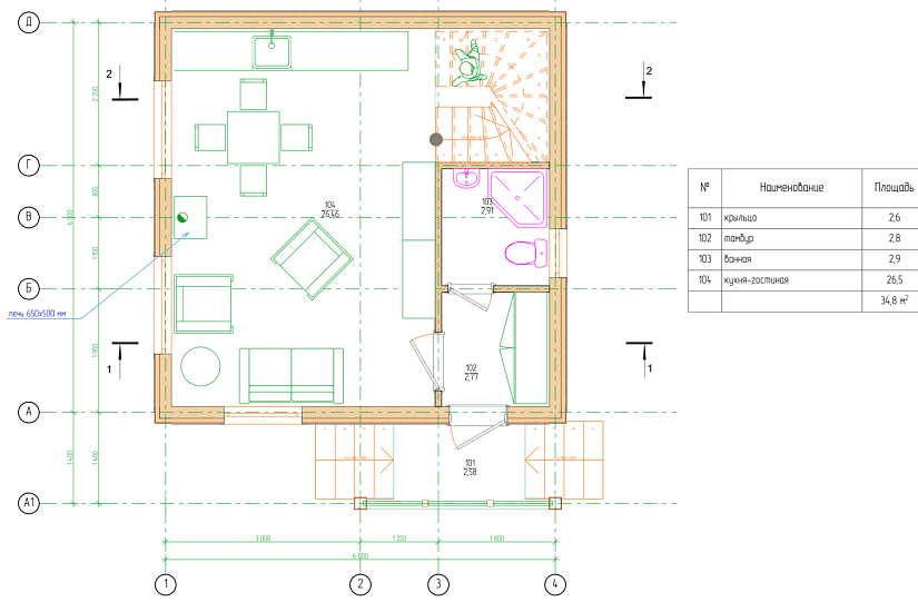 Дом дачный 6х6-1,5эт-каркасн