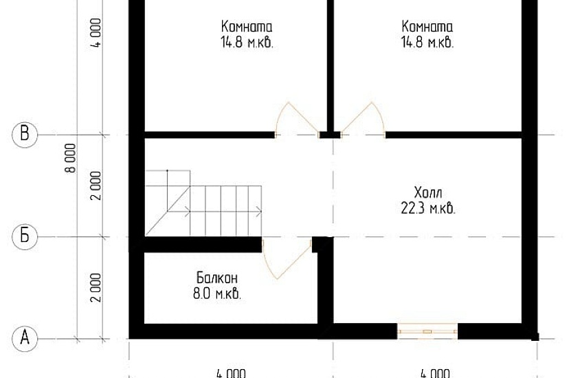 Жилой дом из бруса №14 8x8 м