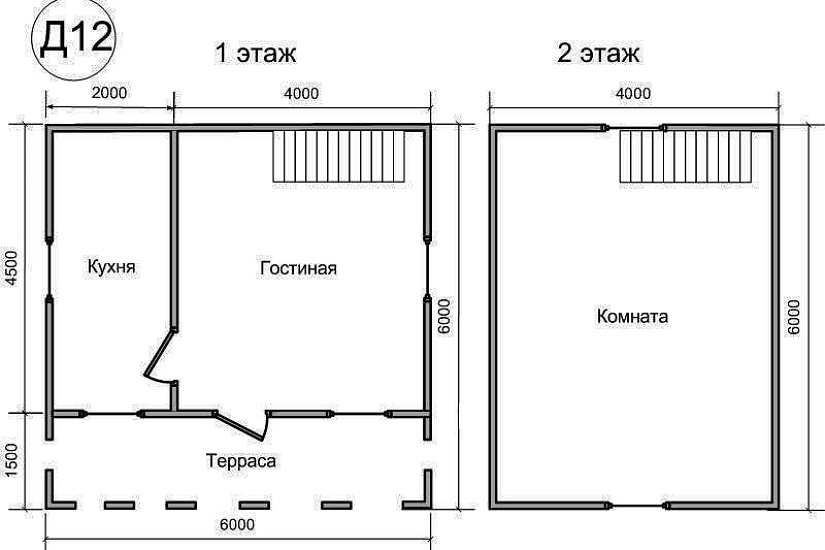 Проект "Д-12": сруб дома из бруса, с террасой