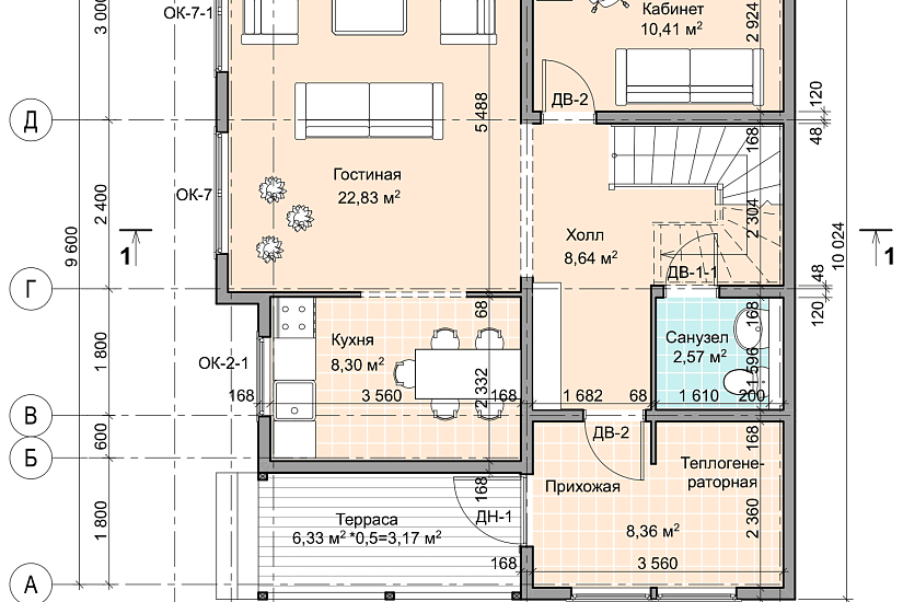 Дом-каркас150мм-9600х8600мм-2эт-АР