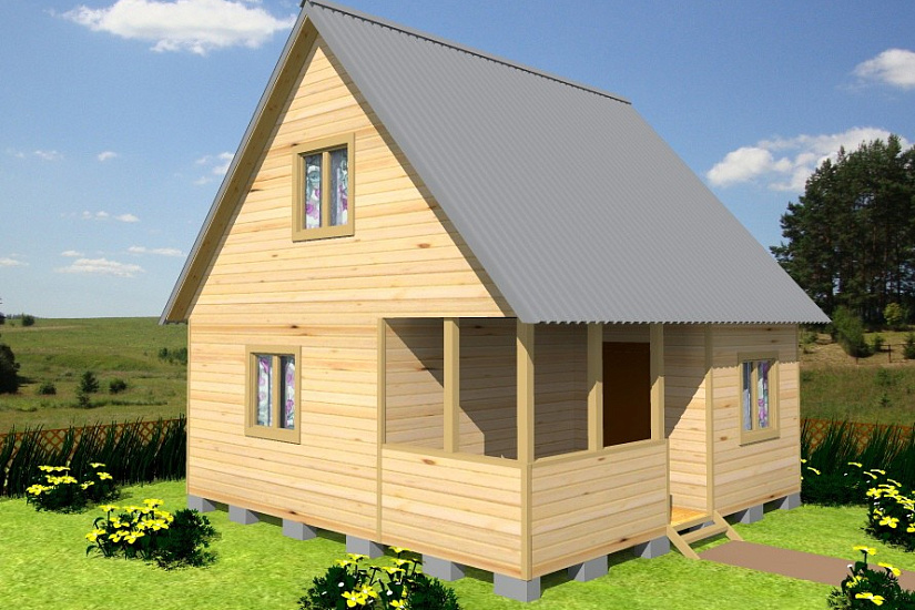 Каркасный дачный дом с верандой и террасой, двухэтажный №37