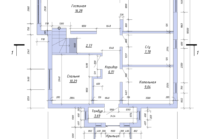 Дом-каркас-285мм-10500х9100-ЭП