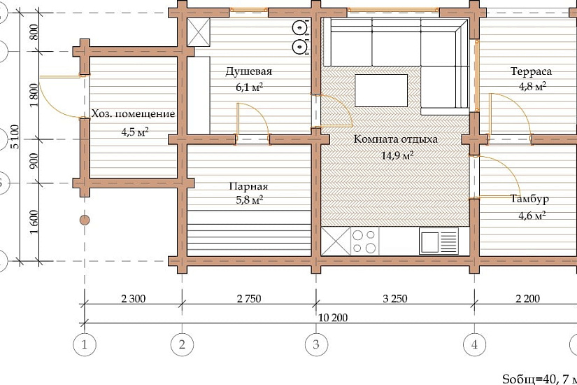 ПРОЕКТ Б-11 БАНЯ ИЗ ОЦИЛИНДРОВАННОГО БРЕВНА