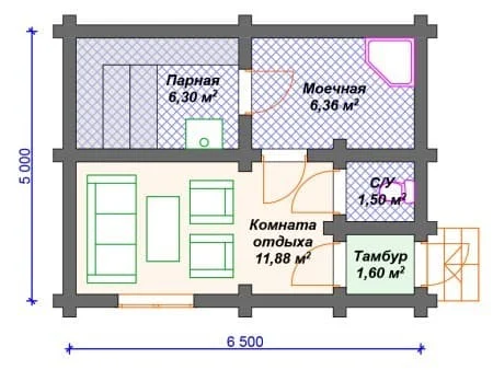 Проект бани Б-045 (27.64 кв.м)