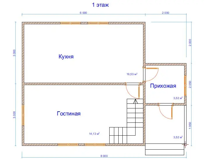 Дом из бруса №20 6x8 м