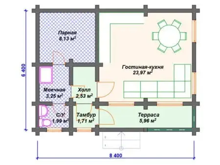 Проект бани Б-009 (47.54 кв.м)