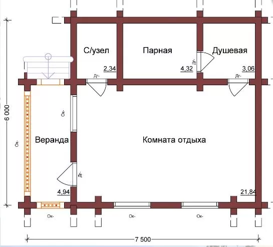 Проект бани из бруса №832