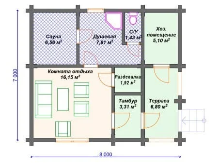 Проект бани Б-041 (48.88 кв.м)