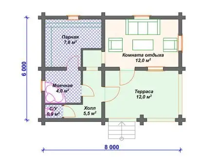 Проект бани Б-005 (42.00 кв.м)