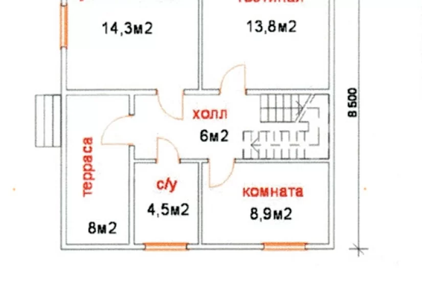 Дом из бруса 8,5 * 8 К2 П17