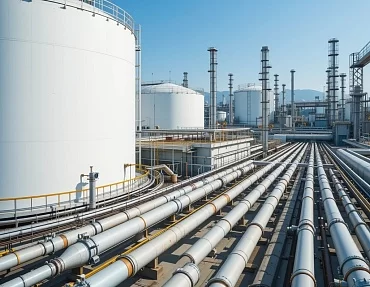 Трубопровод на винтовых сваях на территории нефтебазы