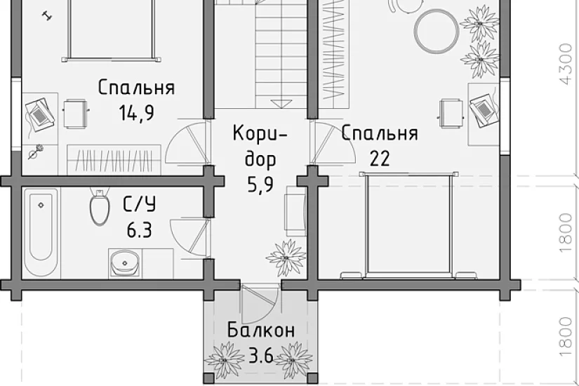 Проект дома из бруса №349