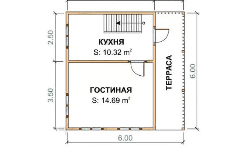 Дом из бруса к1п10