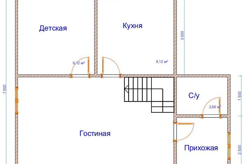 Дом из бруса №22 8x7 м