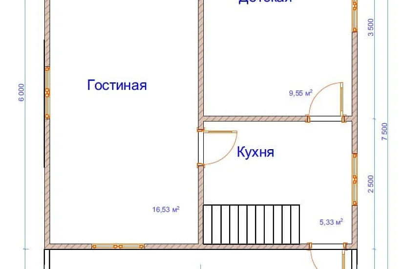 Дом из бруса №16 7,5x6 м