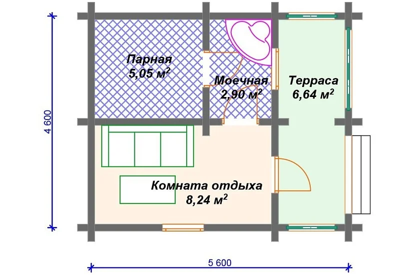 Проект бани Б-063 (22.83 кв.м)